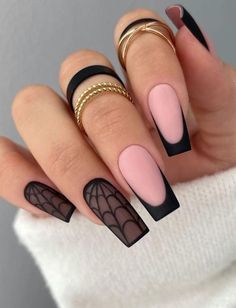 Let your Halloween nail game reach new heights and make a bold statement with effortlessly stylish spider web nails! Spider Web Nails, Web Nails, Glitter Accent Nails, Glitter Manicure, Fall Acrylic Nails, Black Nail Designs, Pink Nail Designs, Halloween Nail Designs, Fall Nail Art