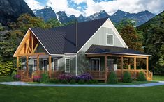 this is an artist's rendering of a house in the mountains