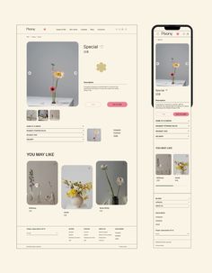 an image of a website page with flowers in vases on the front and side