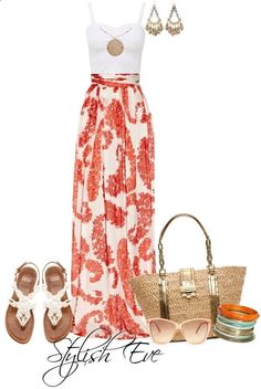 Cute summer outfit. This is definitely my style Outfits Primavera, Stile Casual Chic, Beach Clothes, Mode Hippie, Maxi Skirt Outfits, Mode Boho, Bohol, Outfit Trends, Maxi Skirts