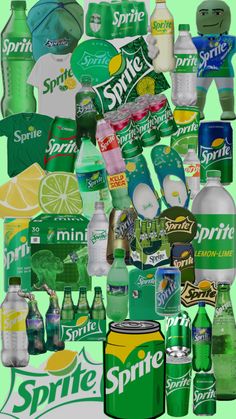 a collage of different types of sodas and soft drinks, including lemonade