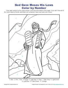 the coloring page for god gave mosss his laws color by number, with an image of jesus