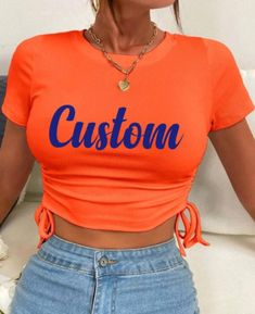 This is the cutest tie side crop tee, with adjustable sides!! Top comes in many different colors, and we can do any custom wording in any color text!! Tailgate Clothes, College Apparel, Color Text, Top Game, College Team, Crop Tee, College Outfits, Clothes Gift, Tube Top