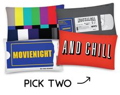 two pillows with the words movie night and chill printed on them, next to each other