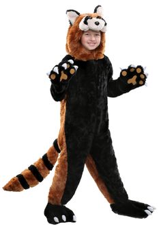 a boy in a costume that is wearing a raccoon