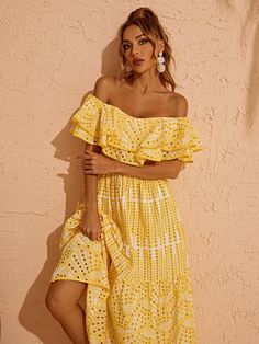 Our Soleil Off Shoulder Hollow Maxi Dress In Yellow showcases the beauty of sunkissed shoulders thanks to its off shoulder neckline and pretty floaty ruffles. The shirred body without zippers creates a flexible and flattering fit which contrasts beautifully with the flared hem. An undeniably versatile and feminine staple the Isabella dressed up or down is such a breeze to style.Perfect for a picnic out and create great memories for this summer. Material:100% polyester Stretch Factor: SlightStret Shoulder Ruffle Dress, Great Memories, Beach Style, Ruffle Dress, This Summer, The Beauty, Off Shoulder Dress, Ruffles, Off Shoulder