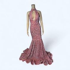 Maßgeschneidertes Ballkleid Neckholder Meerjungfrauenkleid Halter Mermaid Dress, Prom Dress Halter, Sequin Mermaid Dress, Custom Made Prom Dress, Dress With Open Back, Pink Prom, Dress Halter, Pink Sequin, Sequin Beading