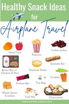 healthy snack ideas for airplane travel with text overlay that reads healthy snack ideas for airplane travel