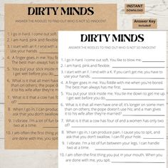 dirty minds printable worksheet for kids and adults with instructions on how to use them