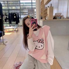 Hello Kitty Pink Knit Oversized Vest – PeachyBaby Sanrio Outfits, Kitty Clothes, Oversized Vest, Hello Kitty Clothes, Hello Kitty Pink, Kawaii Fashion Outfits, Pink Knit, Smile Girl, Natasha Romanoff