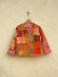 KAVYATEXTILE : PRESENTING INDIAN HANDMADE PATCH WORK JACKETS, COATS, BOHO, QUILTED, BLOCK PRINT JACKETS, REVERSIBLE JACKET. we pack our order in reusable bag , so basically we provide our customers a reusable bag , so they can use it for many days.... EXPRESS SHIPPING Indian Handmade patch work Jackets, Coats, Boho ,Quilted, For Women`s Made In India Size - All Size WE INCREASE SIZE MEASURE AND UPDATED Small Size - Chest -38 inch Length- 20.5 inch APPROX Sleeves -23 inch APPROX Medium Size - Che Bohemian Style Winter, Patchwork Quilt Jacket, Handmade Patch, Patchwork Jacket, Quilt Jacket, Reversible Jacket, Patch Work, Orange Fabric, Work Jackets