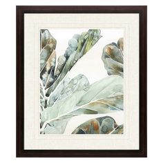 a painting with leaves on it in a brown and white framed art print by person