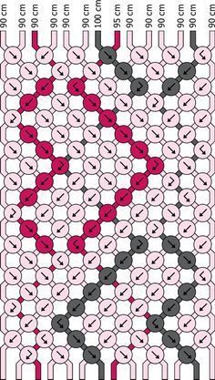 a cross stitch pattern with red, black and grey circles on it's sides