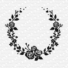 a black and white photo of a wreath with roses on it, surrounded by dots