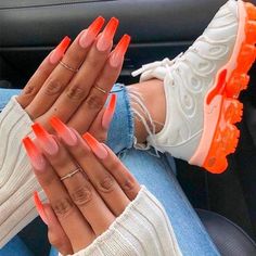 Juicy Summer Nail Colors For More Fun In The Sun ★ Crackle Nails, Unghie Sfumate, Shoe Nails, Ombre Nail Designs, Neon Nails, Orange Nails, Nailed It