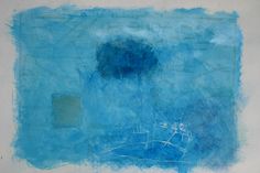 an abstract painting with blue and white colors