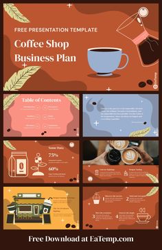 the coffee shop business plan is shown in three different colors and sizes, including one for each