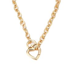 Show off an open-hearted look with this 18k gold-plated necklace offering a glistening hinge pendant and a chunky cable chain. Chain : 17" L Pendant : 1.2" W Hinge closure 18k gold-plated copper Trendy Gold Heart Necklace With Chain, Trendy Gold Heart Pendant Chain Necklace, Trendy Gold Chain Necklace With Heart Pendant, Gold Link Necklace For Valentine's Day, Gold-tone Necklace With Lobster Clasp For Valentine's Day, Valentine's Day Gold-tone Necklace With Lobster Clasp, Trendy Heart-shaped Chain Necklace With Lobster Clasp, Gold Open Heart Chain Necklace With Adjustable Chain, Gold Chunky Chain Necklace For Valentine's Day