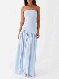 Exquisite Backless Pleats Strapless Maxi Dress Strapless Neckline, Vacation Wear, Strapless Maxi, Style Party, Strapless Maxi Dress, Sheer Chiffon, Chiffon Skirt, Maxi Dress Blue, Black Maxi Dress