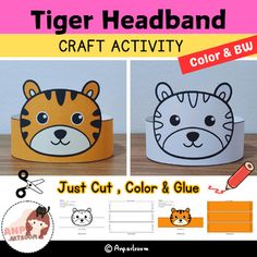 tiger headband craft activity for kids to color and cut