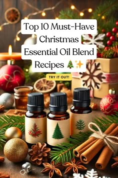 Transform your home into a festive wonderland with these top 10 Christmas essential oil blend recipes! From cozy cinnamon spice to refreshing pine forest, these blends are perfect for creating a warm and inviting holiday atmosphere. Whether you're diffusing them at your holiday party or enjoying a quiet night in, these must-have blends are sure to bring the spirit of Christmas to your home. Discover the benefits and enjoy the scents of the season! 🎅🎁 Christmas Essential Oils Blends, Essential Oil Recipes Christmas Diffuser Blends, Essential Oils For Christmas Smells, Essential Oil Holiday Blends Diffuser Recipes, Christmas Smells Essential Oils, Essential Oil Recipes Christmas, Essential Oil Christmas Diffuser Blends, Christmas Defuser Blends, Essential Oil Blends For Christmas