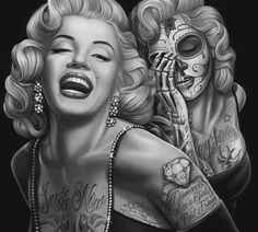 a painting of marilyn monroe and a skeleton