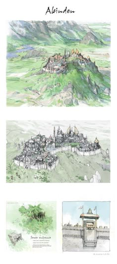 the concept art for disney's sleeping beauty is shown in three different stages, including drawing