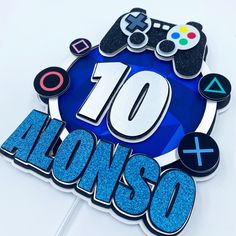 a blue and white sign with the words alonso written in front of it