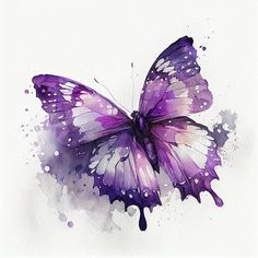 a watercolor painting of a purple butterfly