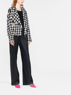 Luxury Houndstooth Outerwear For Fall, Luxury Long Sleeve Tweed Jacket With Houndstooth Pattern, Balmain Tweed Jacket, Balmain Tweed, Luxury Single-breasted Tweed Jacket, Balmain Embellished Jacket, Black Tweed Jacket, Luxury Plaid Single-breasted Tweed Jacket, Balmain Jacket