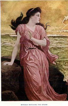 a painting of a woman in a pink dress sitting on rocks by the ocean with her hair blowing in the wind