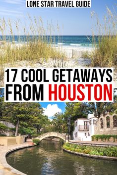 the front cover of a travel guide for houston, texas with images of buildings and water