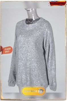 Oversized Round Neck Knitted Pullover P5296063795 Gray Crew Neck Sweater With Soft Texture, Oversized Gray Knit Sweatshirt, Oversized Textured Knit Crew Neck Top, Oversized Solid Color Knit Top With Crew Neck, Oversized Textured Knit Top With Crew Neck, Gray Textured Knit Long Sleeve Top, Measurement Chart, Knitted Pullover, Round Neck