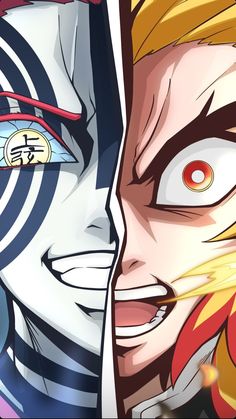 two anime characters with red eyes and yellow hair