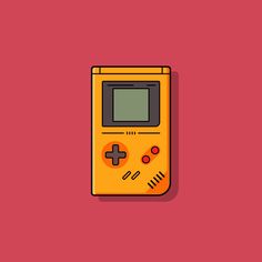 an orange gameboy on a red background