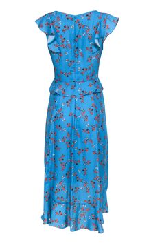 Add some bright color and feminine flair to your closet with this ravishing ruffled maxi from Parker! Made with a stand-out vibrant floral print, this is a romantic frock to wear to your next wedding, garden party or baby shower with some bright lipstick and golden sandals. Grab your favorite baguette shoulder bag and you’re all set! Size S 100% Polyester Fitted silhouette V-neckline Ruffled trim on hem, waist and shoulders Fully lined Zippered back Waist 28" Bust 34" Shoulder to hem 48" Blue Tiered Midi Dress With Floral Print, Blue Midi Dress With Ruffle Hem For Spring, Blue Ruffled Midi Dress For Spring, Blue Maxi Dress With Ruffle Hem For Daywear, Blue Tiered Maxi Dress For Daywear, Blue Ruffle Hem Maxi Dress For Garden Party, Blue Maxi Dress With Ruffle Hem For Spring, Golden Sandals, Wedding Garden Party