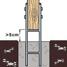 a drawing of a ladder with paw prints on the ground next to a wooden post