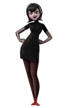 a woman in black dress and striped tights standing with her hands on her hips