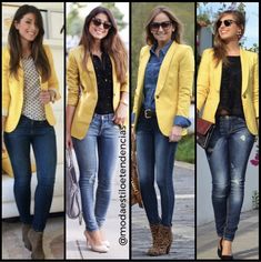 Mustard Blazer Outfits For Women, Orange Blazer Outfits, Jeans Blazer, Jacket Outfit Women