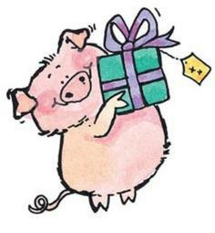 a pig with a gift box on its back