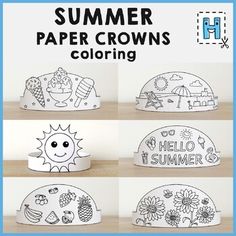 some paper crowns with different designs for children's crafts and crafting projects on them