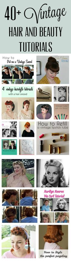 40+ vintage hair and beauty tutorials from the 1920s-1960s from Va-Voom Vintage 1950s Hair Tutorial, Rockabilly Hair Tutorials, Vintage Hair And Makeup, 1950s Hair, 1940s Hair, Vintage Hair Styles, Hair Snood, Vintage Hairstyles Tutorial, Pinup Hair