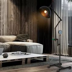 Metallic Dome Shade Floor Lamp With Gauge Decoration - Stylish Industrial 1-Light Black Light For Light Flooring Living Room, Pipe Floor Lamp, Stylish Floor Lamp, Light Living Room, Industrial Floor Lamps, Living Room Floor, Geek Decor, Water Valves, Pipe Lamp