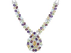 2.29ctw Oval Manchurian Peridot™, 2.68ctw Oval Glacier Topaz™, 3.14ctw Oval Citrine, 2.62ctw Oval Raspberry Rhodolite, 1.91ctw Oval African Amethyst With 2.25ctw Round White Zircon Rhodium Over Sterling Silver Necklace. Drop Measures Approximately 1.31"L x 1.07"W. Lobster Claw Clasp. 2" Extender.  Accent stones primarily zircon. Fine Jewelry Multicolor Oval Necklace, Multicolor Pear-shaped Gemstone Jewelry, Multicolor Pear-shaped Jewelry For Anniversary, Multicolor Multi-stone Drop Jewelry, Resort Jewelry, Stud Earrings Unique, Mixed Metal Jewelry, Vintage Inspired Jewelry, Pendant Watches