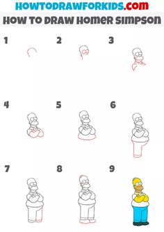 how to draw homer simpson from the simpsons cartoon, step by step instructions for kids