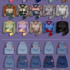 several different types of skirts and sweaters are shown in this screenshot from the game