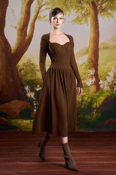 Harry A-line Long Sleeved Cotton Midi Dress | MEAN BLVD Brown Long Sleeve Dress, Mean Blvd, Brown Long Sleeve, Cotton Midi Dress, Designer Collection, Online Fashion, Sleeve Dress, Latest Fashion Trends, Sleeve Styles