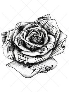 a black and white drawing of a rose