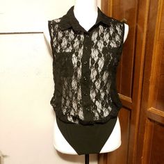 Junior's Size L Lace Bodysuit With Functional Button Placket. The Snaps On The Underside Need To Be Re-Stitched On (Purchased With Defect), But Is In Great Nwt Condition Otherwise. Fits A Women's M. Chic Fitted Bodysuit With Button Closure, Fitted Forever 21 Tops With Button Closure, Forever 21 Fitted Tops With Button Closure, Forever 21 Sleeveless Bodysuit For Night Out, Fitted Bodysuit With Button Closure For Work, Summer Fitted Bodysuit With Buttons, Chic Summer Bodysuit With Button Closure, Chic Sleeveless Bodysuit By Forever 21, Forever 21 Chic Sleeveless Bodysuit