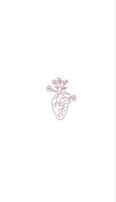 a drawing of a heart with flowers on it's side, in pink ink